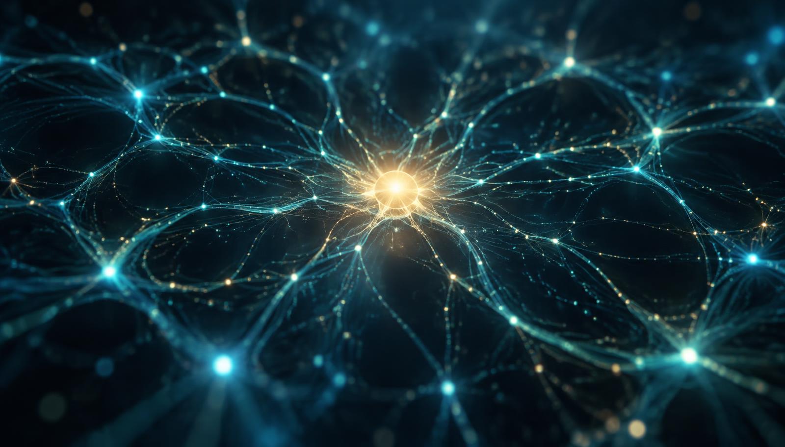 Abstract visualization of intelligent digital networks representing human potential, recognition, and Super Intelligence for Deserving.si.
